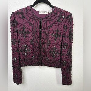Scala 100% Silk Purple Sequin Cardigan Petite Small